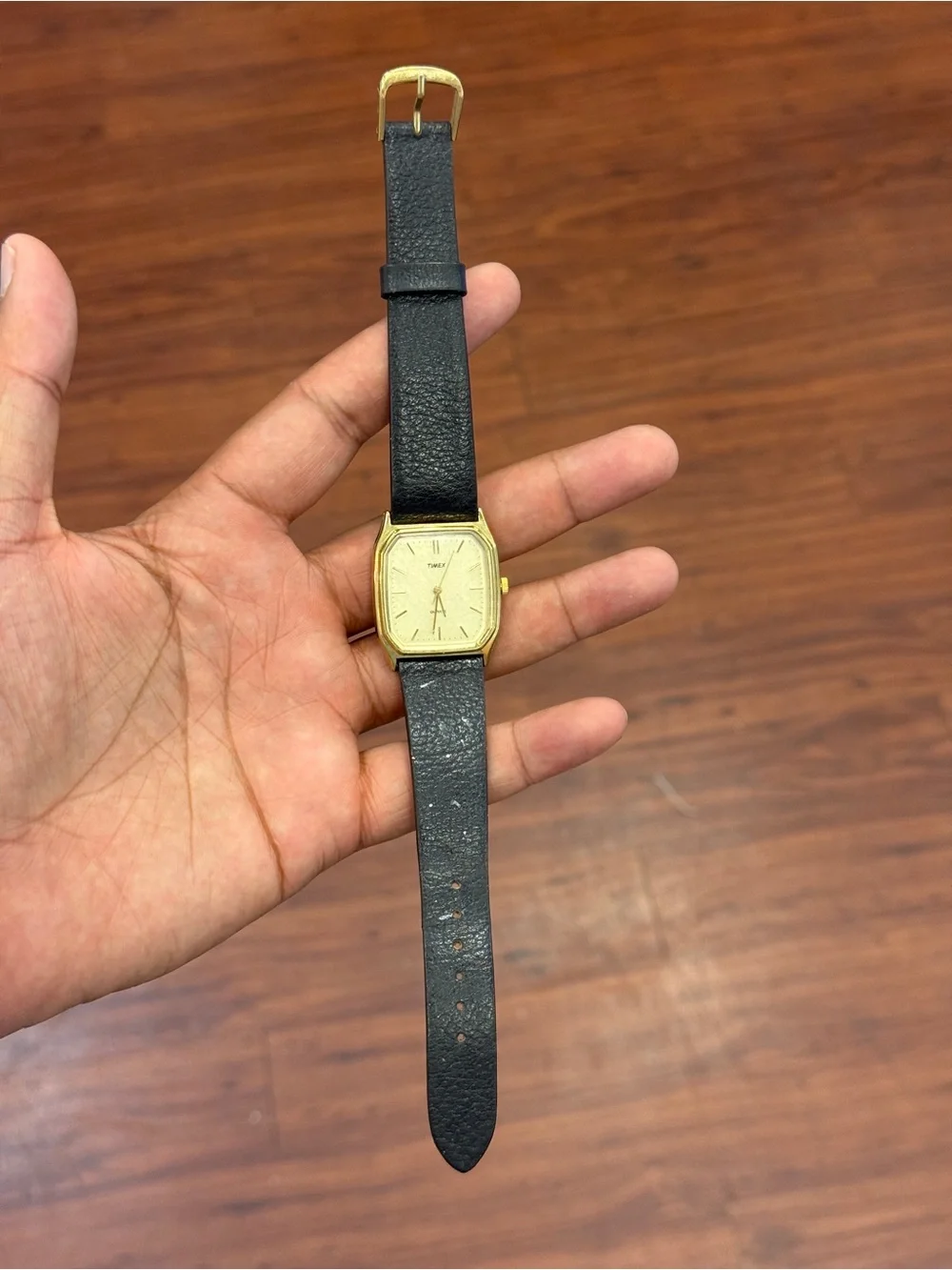 Timex vintage  Gold-Tone Case Watch with Black Leather Strap